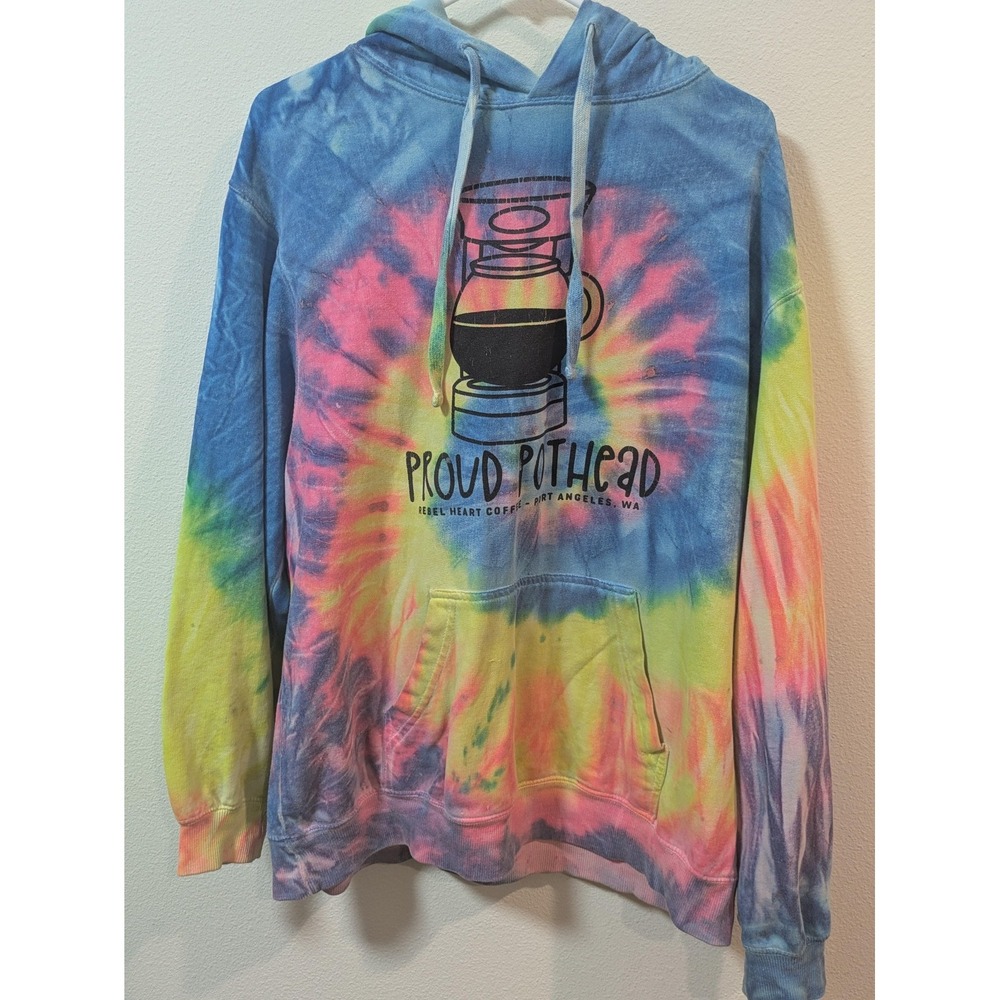 VTG Dyenomite Apparel Hoodie Mens Large Tie Dye Proud Pothead Coffee Fleece Y2K